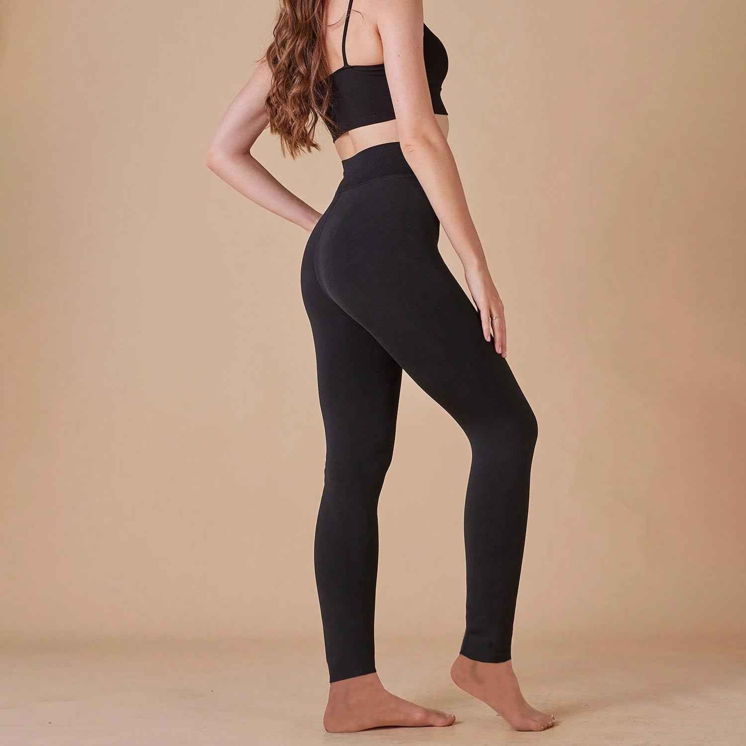 Palleon 2er Pack Thermo Fleece Leggings Damen Schwarz | Warme Winter Leggings in 2 Stärken | Blickdicht & Elastisch
