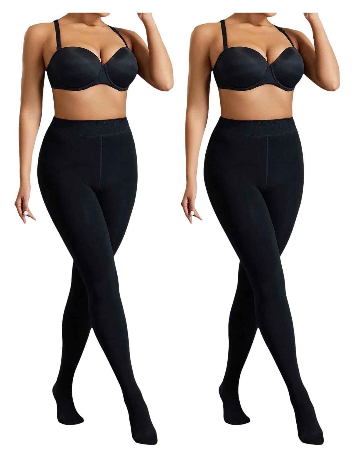 Palleon 2er Pack Thermo Fleece Strumpfhosen Damen Schwarz | Warme Winter Strumpfhosen in 2 Stärken | Blickdicht & Elastisch