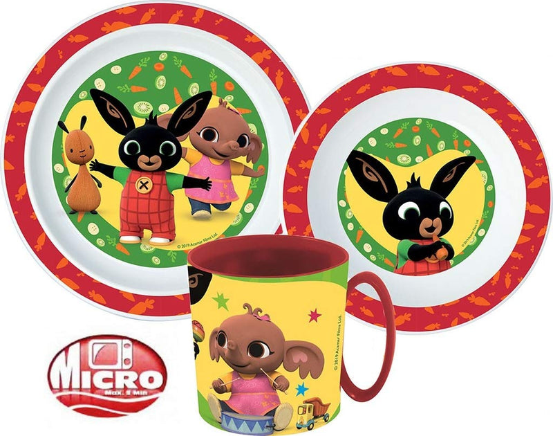 Bing Kinder-Geschirr Set mit Teller, Müslischale und Tasse (wiederverwendbar)