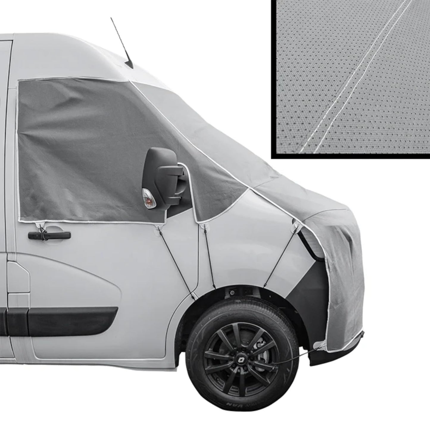 Frontscheiben Abdeckung kompatibel für Verschiedene Marken – Abdeckplane für Wohnwagen mit UV-Schutz 160 GSM Vliesstoff, Spiegelschlitzen & Spanngurten