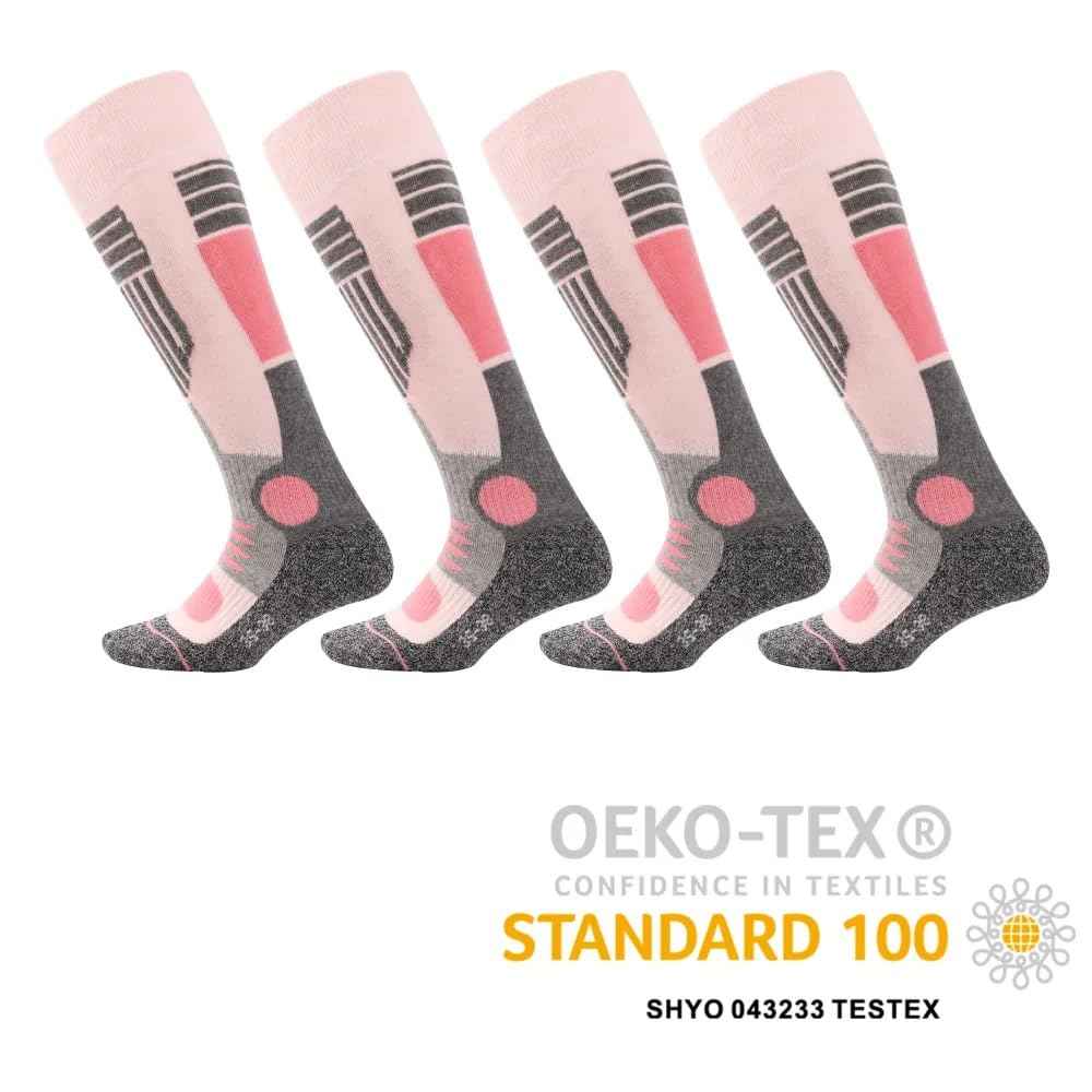 Palleon 4 Paar Damen Skisocken | Thermo Wintersocken mit Polsterung | Warme Kniestrümpfe für Ski, Snowboard, Langlauf & Outdoor