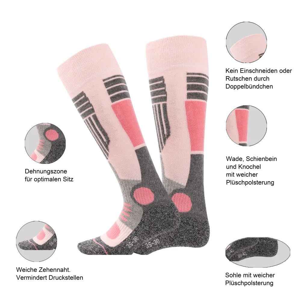 Palleon 4 Paar Damen Skisocken | Thermo Wintersocken mit Polsterung | Warme Kniestrümpfe für Ski, Snowboard, Langlauf & Outdoor
