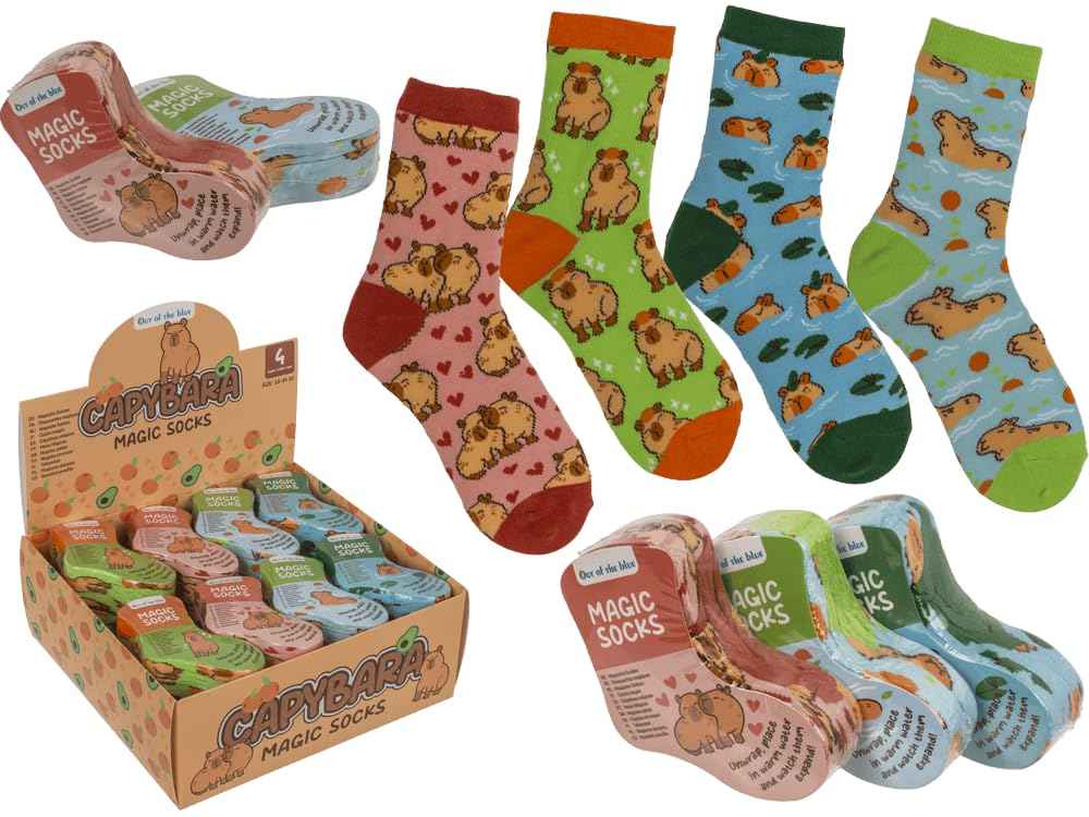Palleon 4er Pack Magische Kindersocken | Zaubersocken mit Space-, Monster-, Fußball-, Einhorn- & Capybara-Motiven | Größe 22–34 | weich & atmungsaktiv | Geschenkidee für Kinder