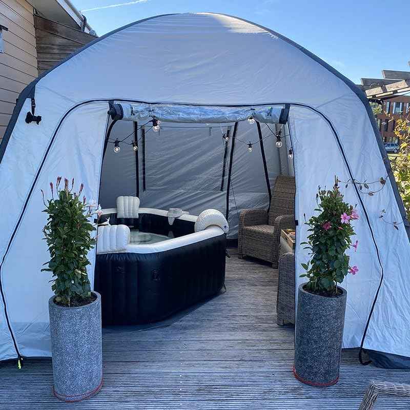 Multibros Pavillon aufblasbar 365x365 cm – 300D PU-Beschichtung – Air Shelter inkl. Pumpe, Heringe, Seile & Tragetasche – mit Seitenwänden mit Fenster oder Fliegengitter