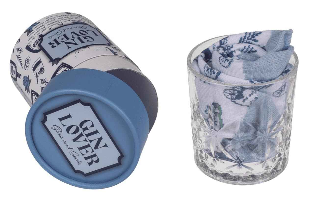 Palleon Socken & Trinkglas Geschenkset in Tube Box – 1 Paar Socken + Glas (280 ml) | Whiskey Gin Rum Lover Geschenk | Einheitsgröße 36–42