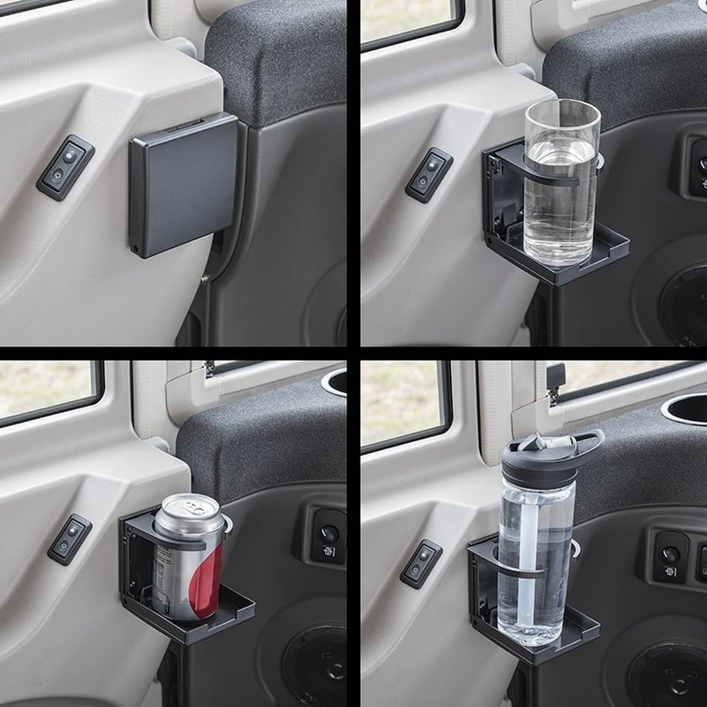 Klappbarer Getränkehalter - Einstellbarer Becherhalter für Auto, Wohnmobil & Wohnwagen | Schraub- und Klebebefestigung | Verstellbare Klammer (58-98 mm)