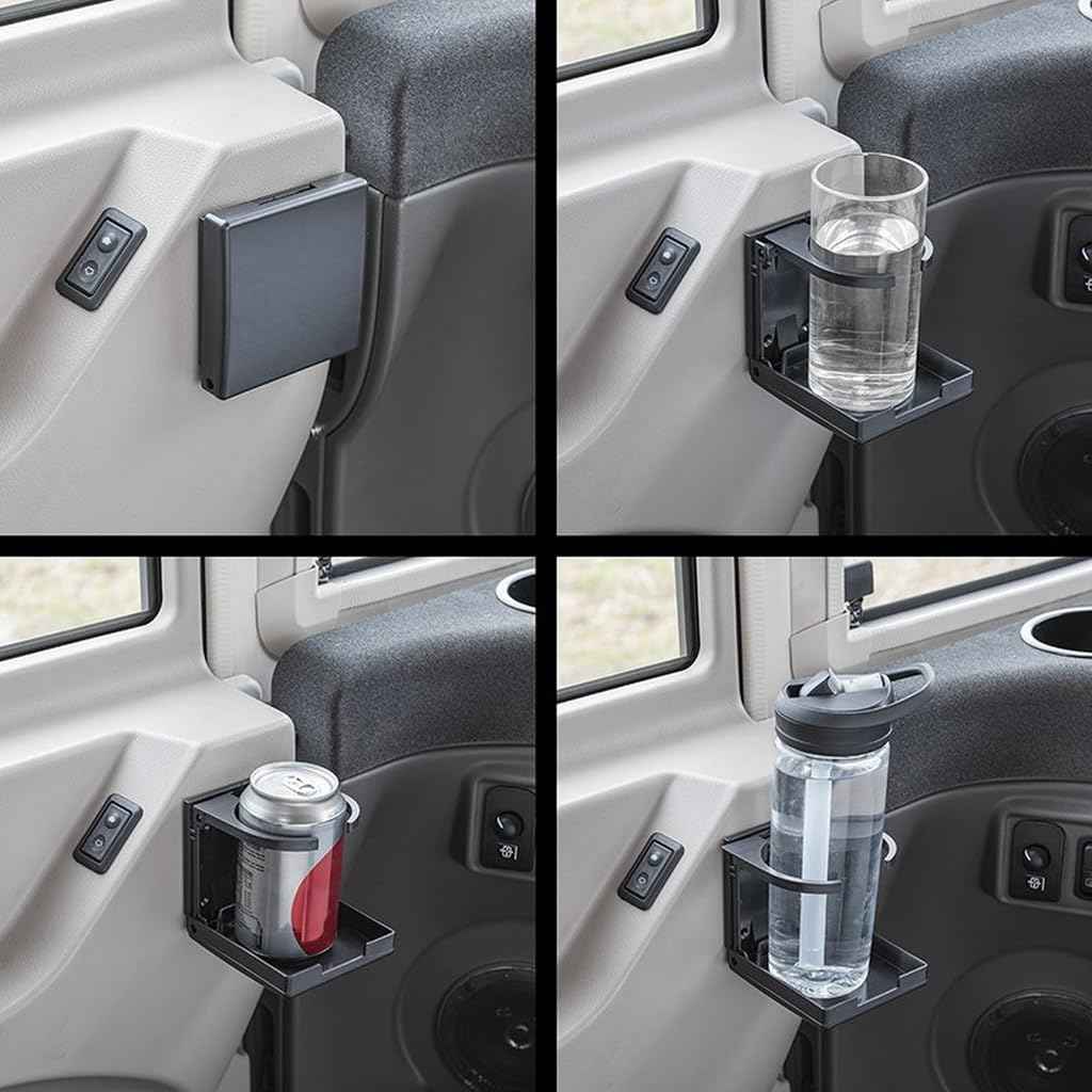 Klappbarer Getränkehalter - Einstellbarer Becherhalter für Auto, Wohnmobil & Wohnwagen | Schraub- und Klebebefestigung | Verstellbare Klammer (58-98 mm)