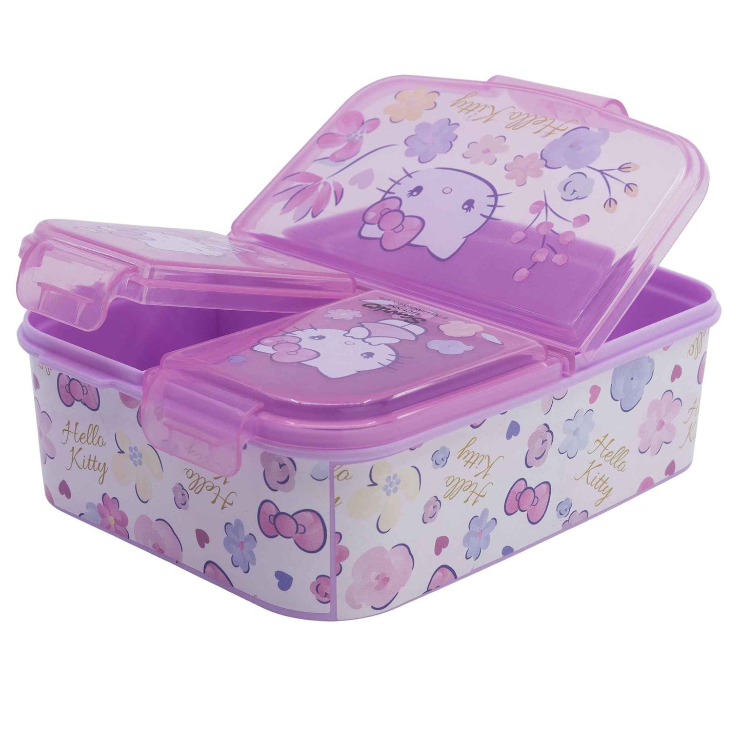 Hello Kitty Brotdose Kinder | Vesperdose mit Fächern | Lunchbox | Schule | Kindergarten | für Mädchen | Brotbox | Brotbüchse | Frühstücksbox
