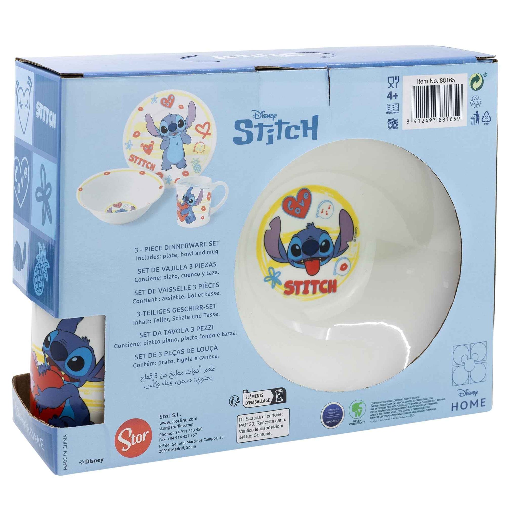 Kindergeschirr Set aus Teller, Schüssel und Tasse aus Keramik in Geschenkbox von Stitch
