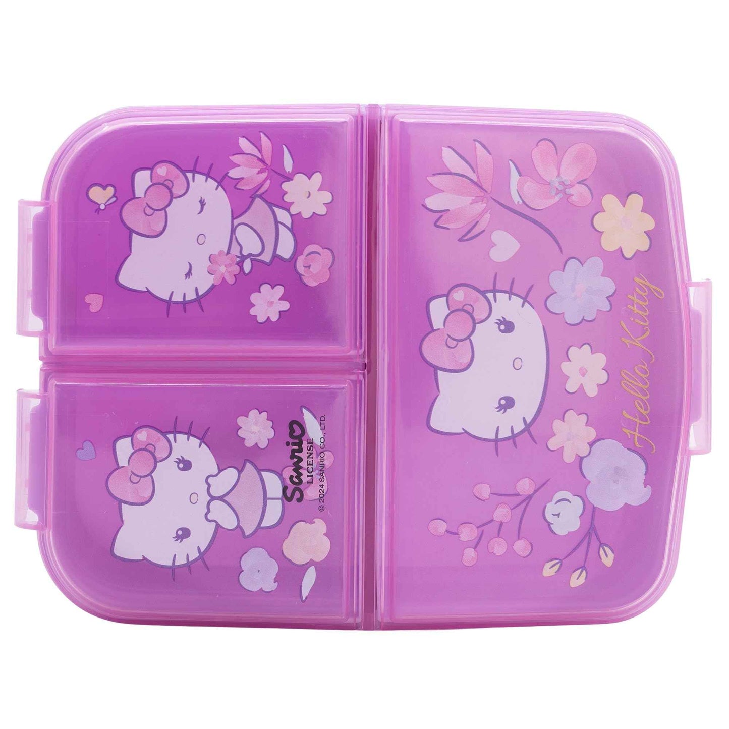 Hello Kitty Brotdose Kinder | Vesperdose mit Fächern | Lunchbox | Schule | Kindergarten | für Mädchen | Brotbox | Brotbüchse | Frühstücksbox