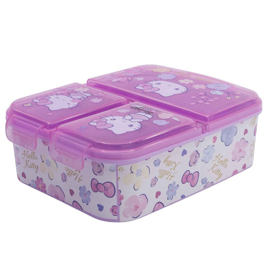 Hello Kitty Brotdose Kinder | Vesperdose mit Fächern | Lunchbox | Schule | Kindergarten | für Mädchen | Brotbox | Brotbüchse | Frühstücksbox