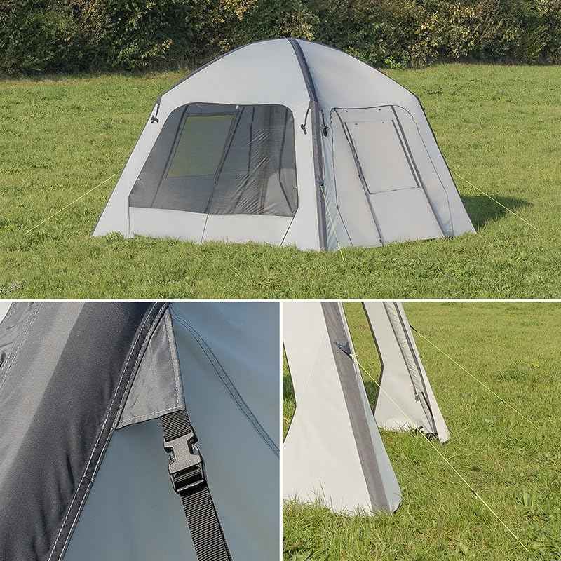 Multibros Pavillon aufblasbar 365x365 cm – 300D PU-Beschichtung – Air Shelter inkl. Pumpe, Heringe, Seile & Tragetasche – mit Seitenwänden mit Fenster oder Fliegengitter