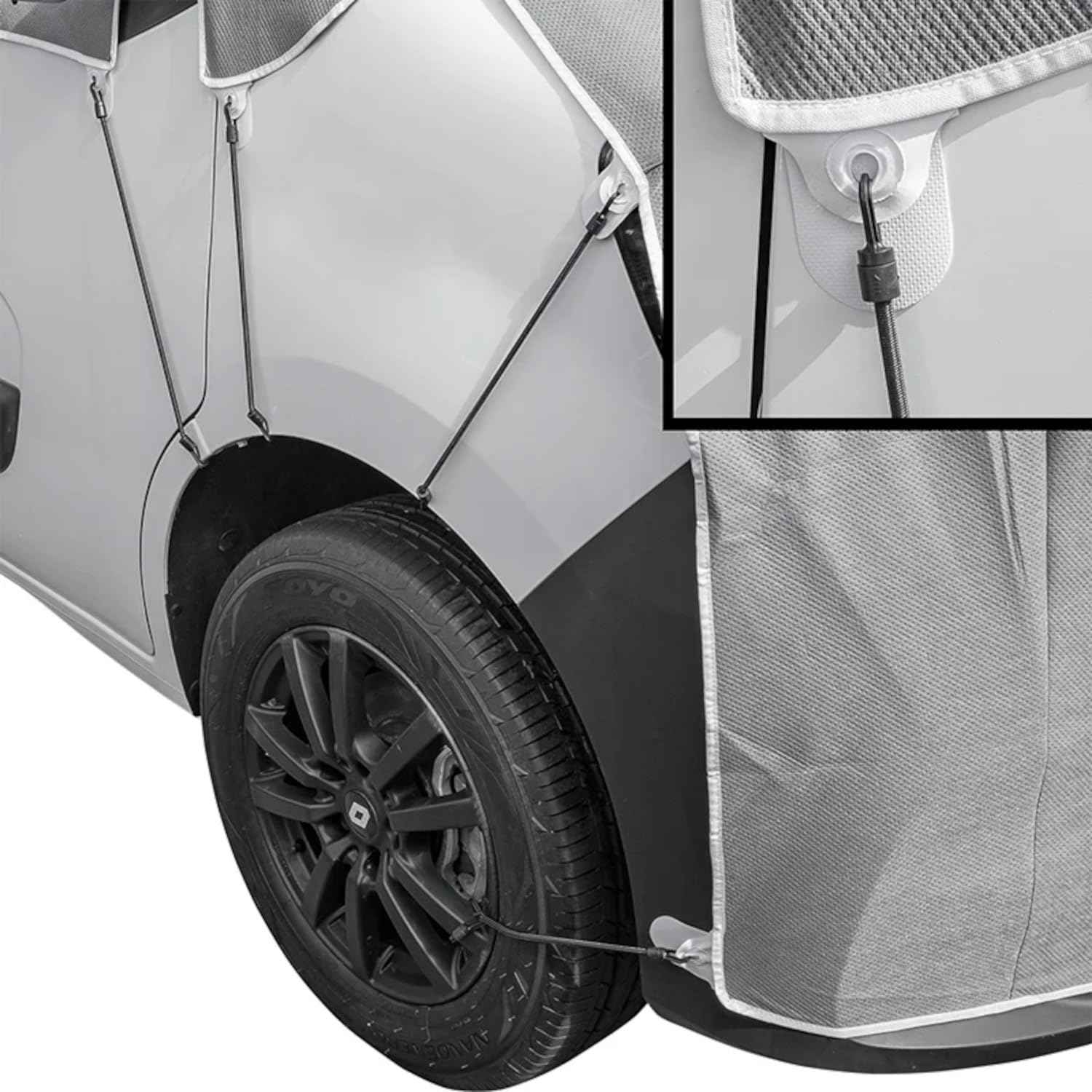 Frontscheiben Abdeckung kompatibel für Verschiedene Marken – Abdeckplane für Wohnwagen mit UV-Schutz 160 GSM Vliesstoff, Spiegelschlitzen & Spanngurten