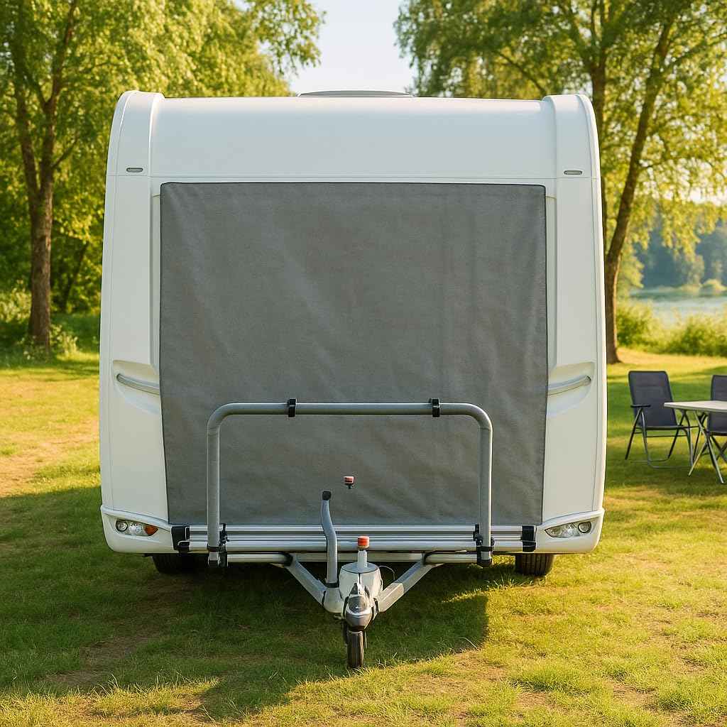 Wohnwagen Abdeckplane Bugschutzplane Caravan mit Spannringen, Farbe Grau, schützt Deichselbox, für Ø 7mm Kederschiene Größen Auswahl 140-200cm x 160cm