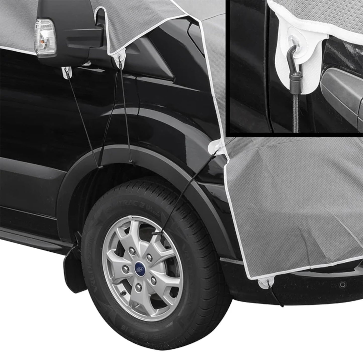 Frontscheiben Abdeckung kompatibel für Verschiedene Marken – Abdeckplane für Wohnwagen mit UV-Schutz 160 GSM Vliesstoff, Spiegelschlitzen & Spanngurten