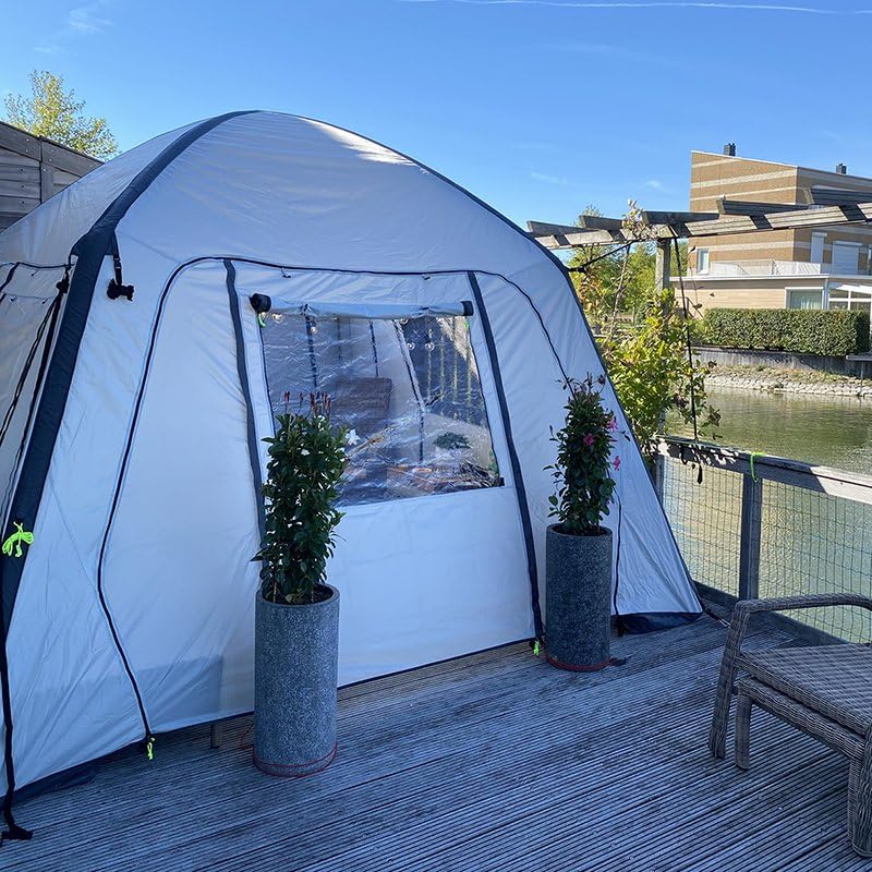 Multibros Pavillon aufblasbar 365x365 cm – 300D PU-Beschichtung – Air Shelter inkl. Pumpe, Heringe, Seile & Tragetasche – mit Seitenwänden mit Fenster oder Fliegengitter