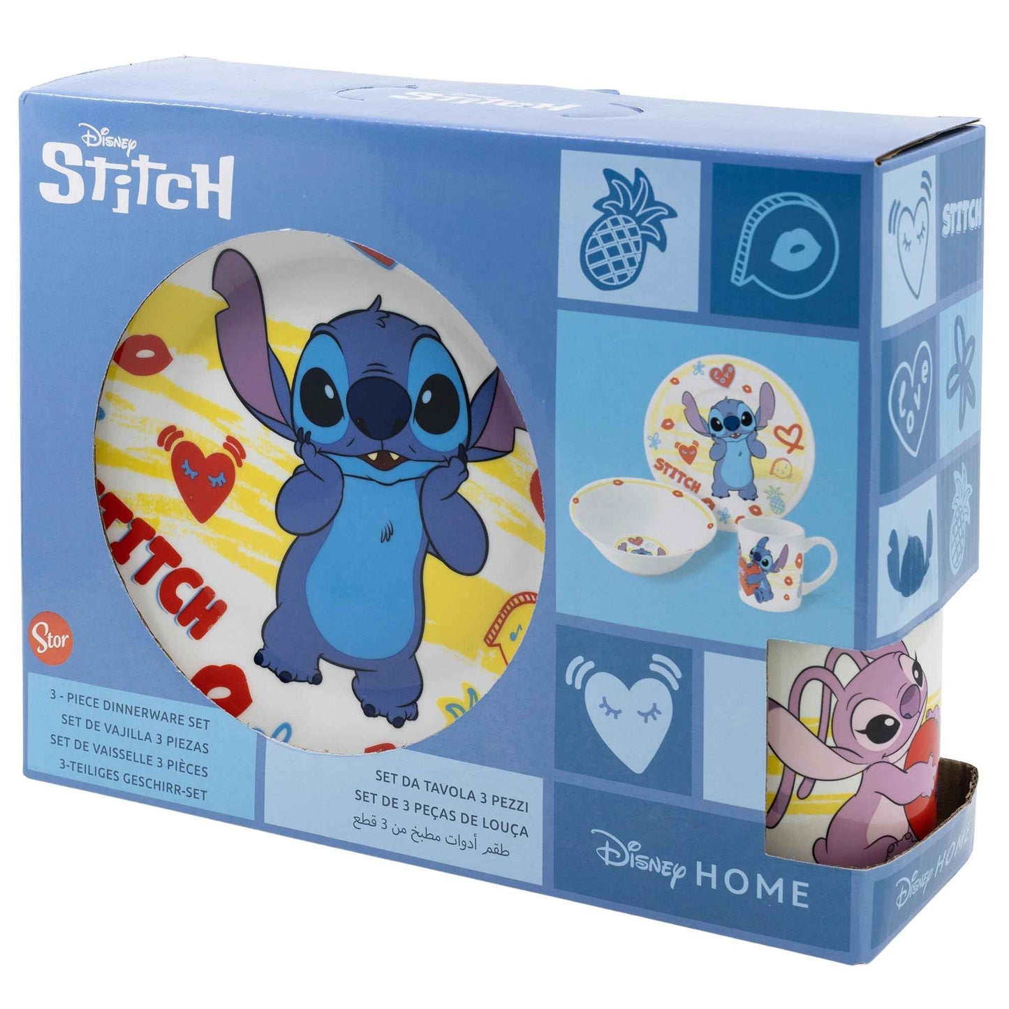 Kindergeschirr Set aus Teller, Schüssel und Tasse aus Keramik in Geschenkbox von Stitch