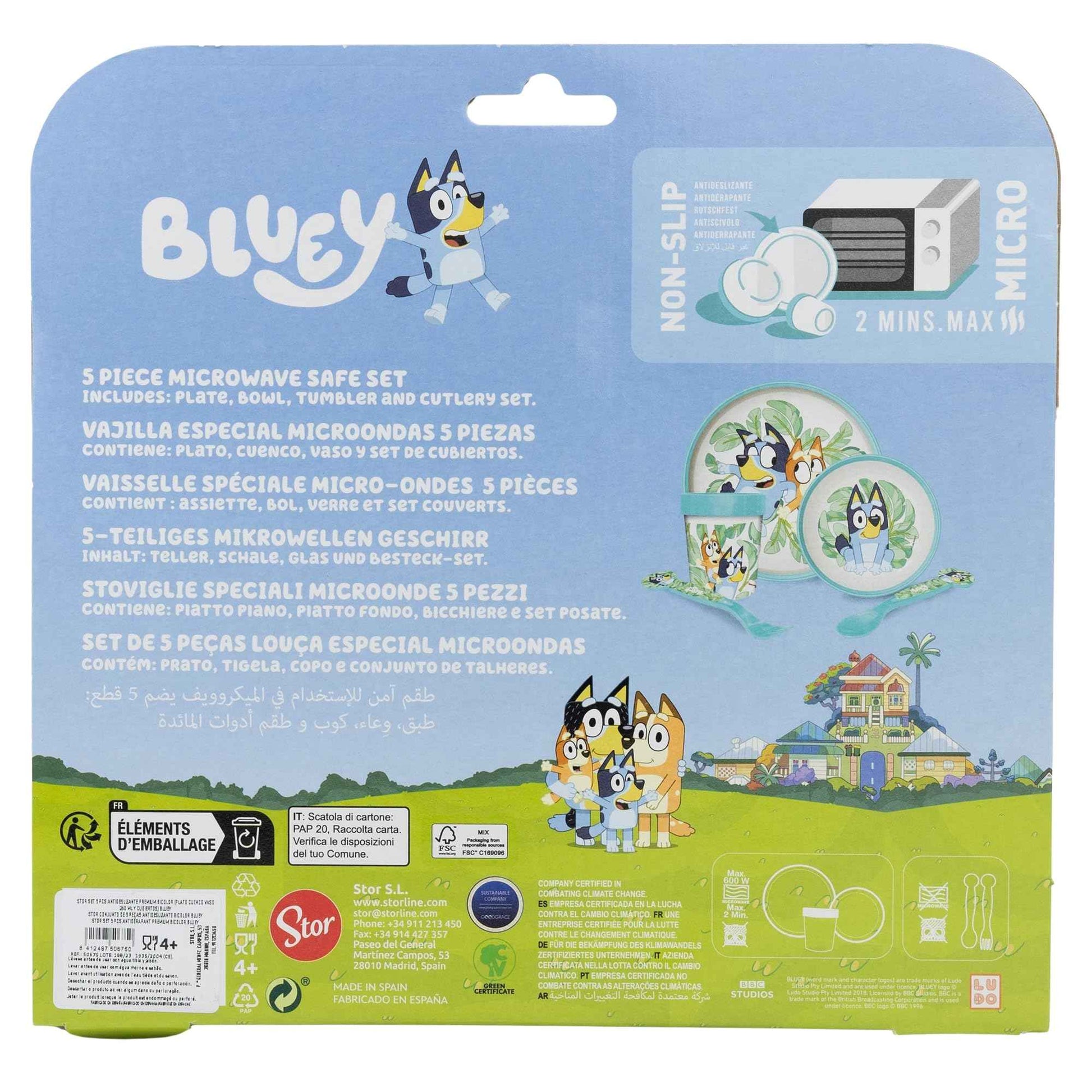 Stor Bluey 5-teiliges zweifarbiges Premium-Geschirr-Set für Kinder, Frühstück, Mittagessen, Abendessen, Teller, Schüssel und Becher, BPA-frei, rutschfest, Kinder, Baby