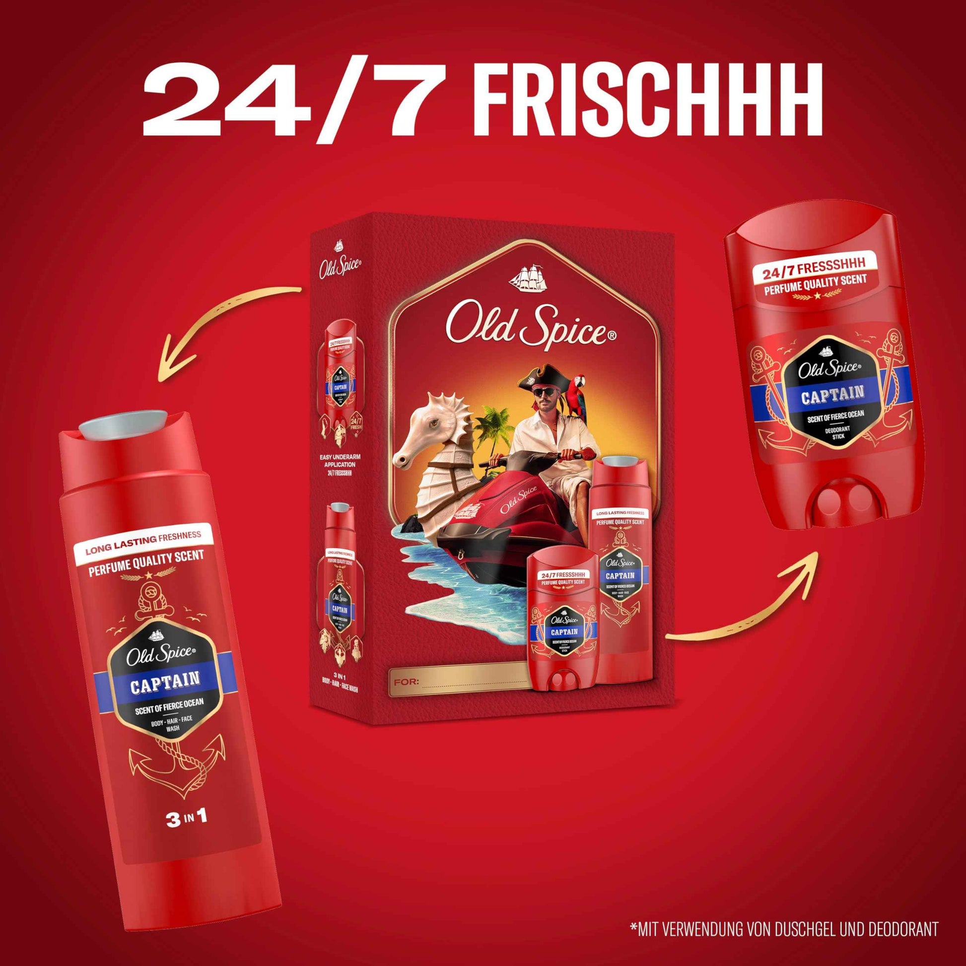 Old Spice Captain Geschenkset für Männer mit Captain Deostick und Duschgel, 24/7 Frischhh bei täglicher Anwendung, langanhaltender Duft in Parfumqualität