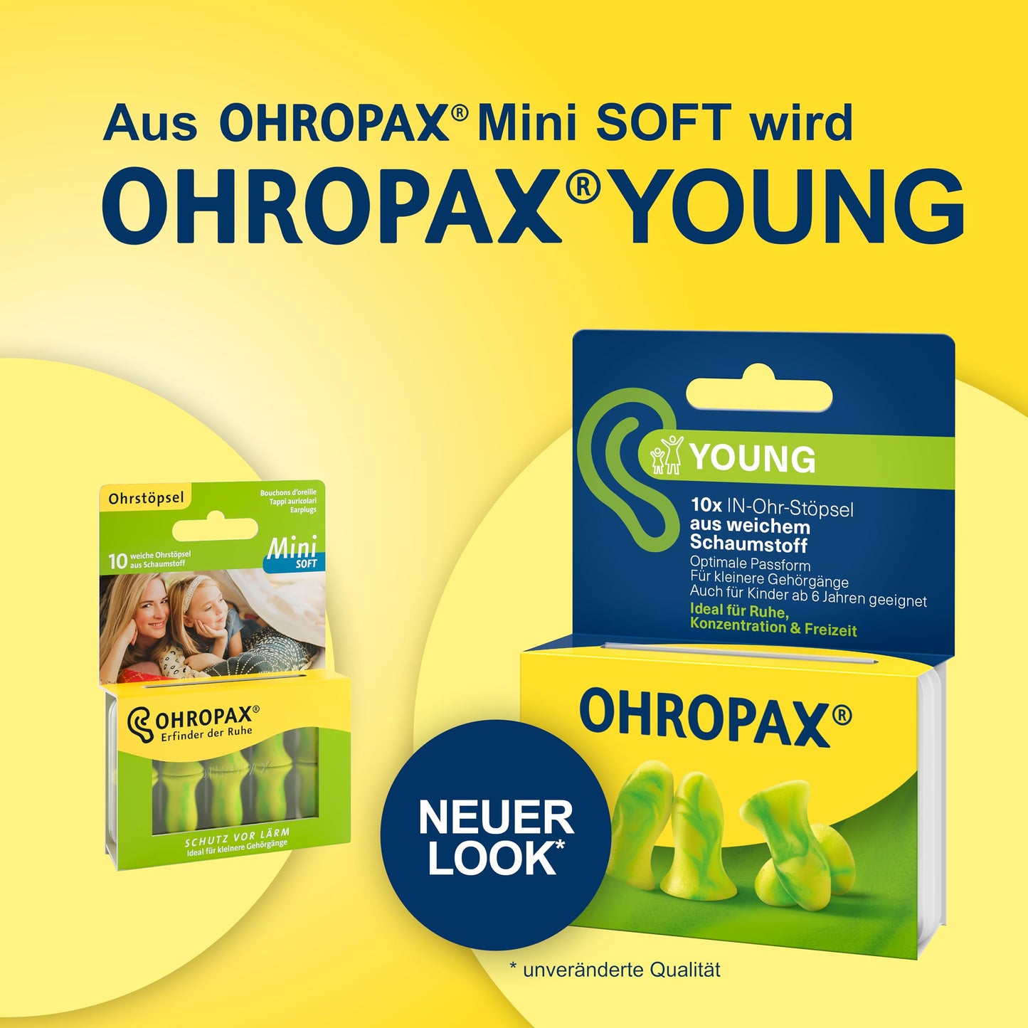 OHROPAX Young Ohrstöpsel – für Ohren mit kleineren Gehörgängen – IN-Ohr-Stöpsel aus weichem Schaumstoff – Schalldämmwert SNR 35 dB – ideal für Ruhe, Konzentration und Freizeit – 10 Stück