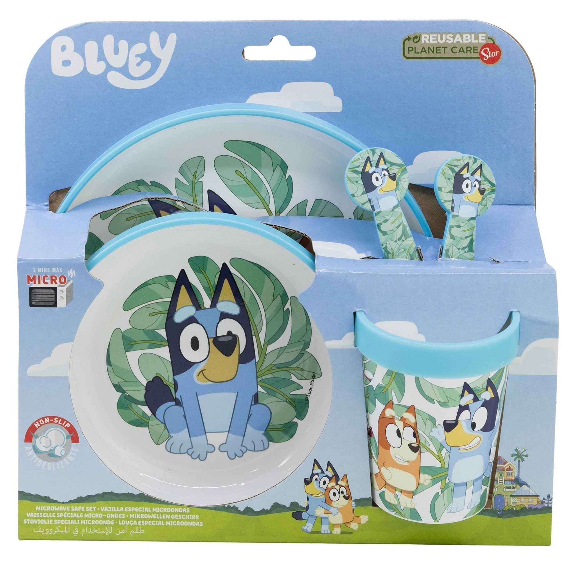 Stor Bluey 5-teiliges zweifarbiges Premium-Geschirr-Set für Kinder, Frühstück, Mittagessen, Abendessen, Teller, Schüssel und Becher, BPA-frei, rutschfest, Kinder, Baby