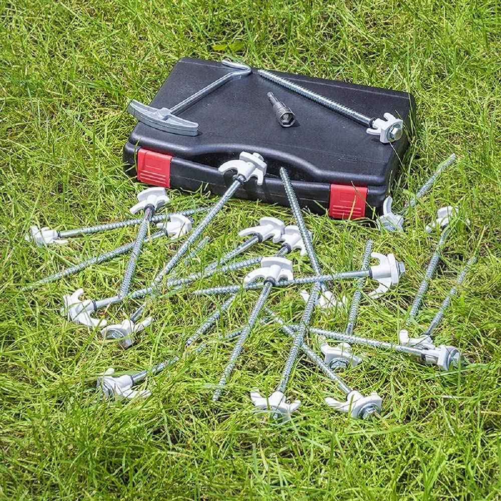 ProPlus Zeltheringe 20er Set 20cm Metal schraubbar mit Kunststoff Haken + Adapter im Koffer