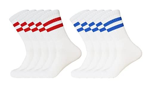 10 Paar Herren Sportsocken mit Streifen Crew Socken Baumwolle weiß Tennissocken mehrfarbig 41-47