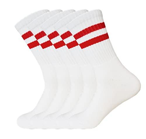 10 Paar Herren Sportsocken mit Streifen Crew Socken Baumwolle weiß Tennissocken