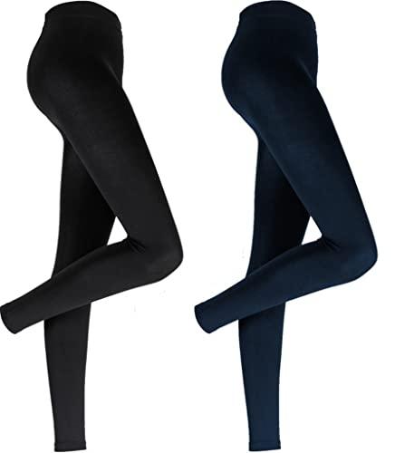 2er Pack Damen Thermo Leggings mit Innenfleece weich | warm | Baumwolle Uni Thermoleggings - Palleon