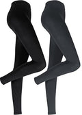 2er Pack Damen Thermo Leggings mit Innenfleece weich | warm | Baumwolle Uni Thermoleggings Schwarz + Grau Regulär L-XL