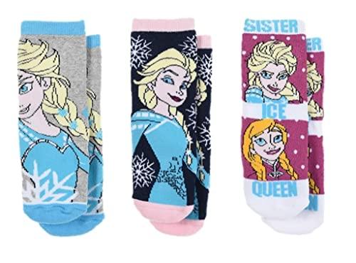 3 Paar Frozen Mädchen Terry ABS Socken | Kinder Winter Eiskönigin Stoppersocken Mehrfarbig 27-30