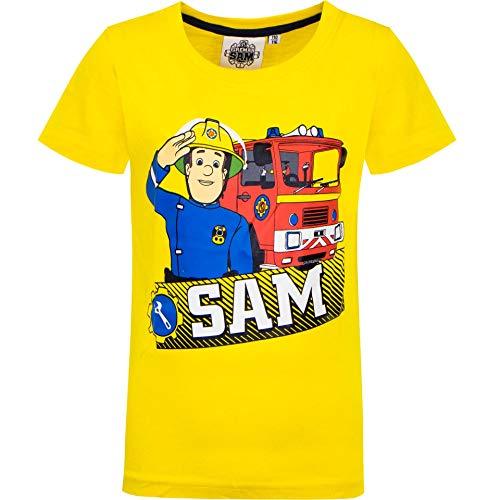 Feuerwehrmann Sam Jungen T-Shirt | Kinder Kurzarm Shirt Gelb 110-116
