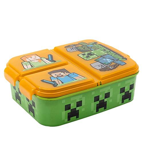 Stor Brotdose mit 3 Fächern für Kinder - Kids Sandwich Box - Lunchbox - Brotbox BPA frei (Disney, Frozen, LOL, Paw Patrol…) Minecraft