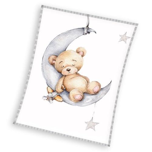 Carbotex Teddy im Mond Flauschdecke Schmusedecke Kuscheldecke 110 x 140 cm - Palleon