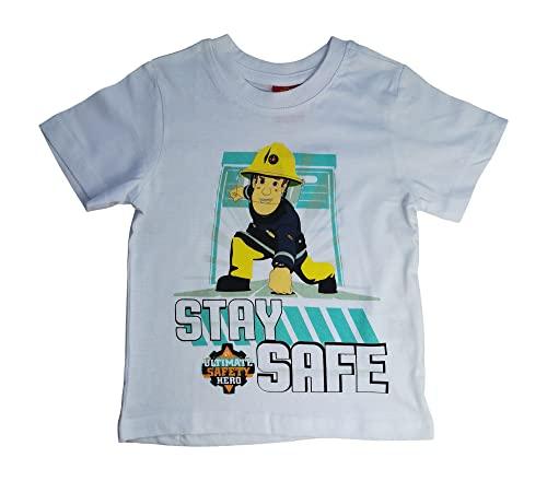 Feuerwehrmann Sam Jungen T-Shirt | Kinder Kurzarm Shirt Weiß 116