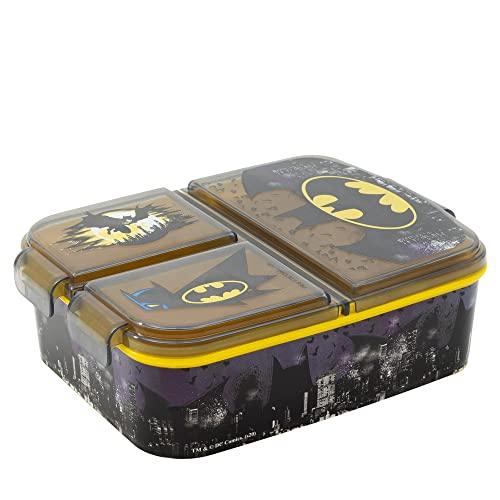 Stor Brotdose mit 3 Fächern für Kinder - Kids Sandwich Box - Lunchbox - Brotbox BPA frei (Disney, Frozen, LOL, Paw Patrol…) Batman Symbol
