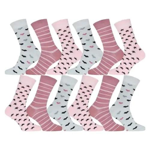 12 Paar Damen Socken | Frauen schwarz karo Baumwolle Strümpfe mehrfarbig 2 39-42