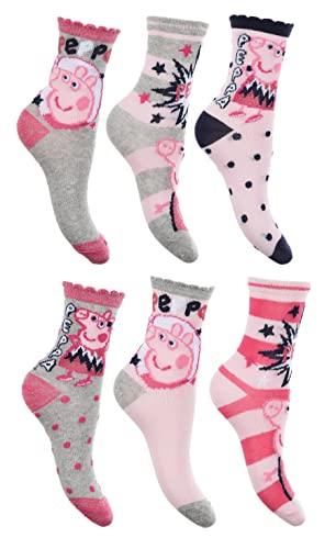 6 Paar Peppa Wutz Pig Mädchen Socken Kinder Strümpfe mehrfarbig 31-34