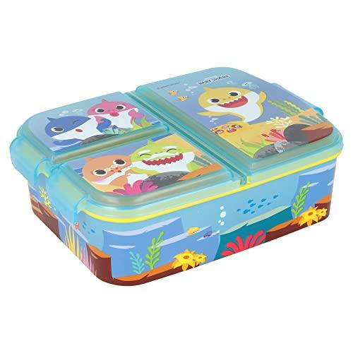 Stor Brotdose mit 3 Fächern für Kinder - Kids Sandwich Box - Lunchbox - Brotbox BPA frei (Disney, Frozen, LOL, Paw Patrol…) Baby Shark