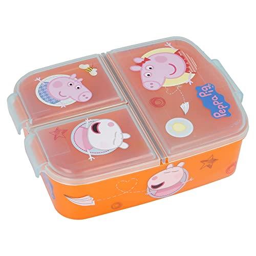 Stor Brotdose mit 3 Fächern für Kinder - Kids Sandwich Box - Lunchbox - Brotbox BPA frei (Disney, Frozen, LOL, Paw Patrol…) Peppa Pig