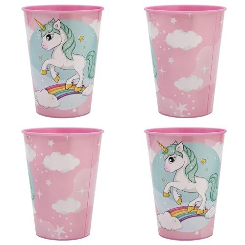 Palleon Einhorn Becher für Kinder - 4er Set Trinkbecher aus BPA-freiem Kunststoff - 260 ml Fassungsvermögen - Palleon