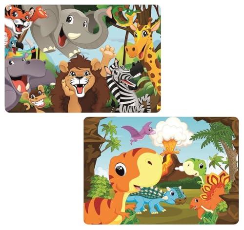 2er Set Platzdeckchen Urwald Dinosaurier | Tischunterlagen für Kinder | Abwischbare Knet- und Malunterlagen
