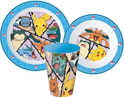 Pokemon Kinder-Geschirr Set mit Teller, Müslischale und Becher