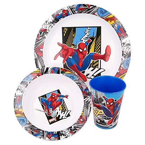 Spiderman Kinder-Geschirr Set mit Teller, Müslischale und Becher (wiederverwendbar)