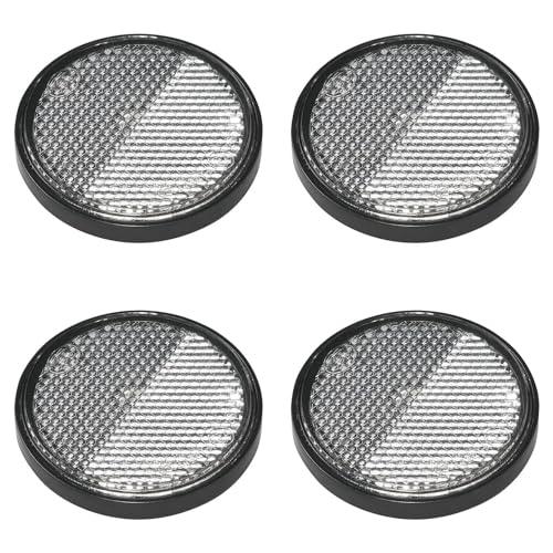 4er Pack Reflektoren weiß rund selbstklebend mit Grundplatte für mehr Sicherheit im Straßenverkehr - E4-geprüft, Ø 58mm