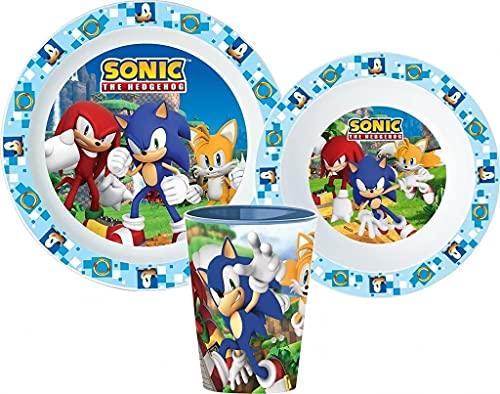 Sonic Kinder-Geschirr Set mit Teller, Müslischale und Becher