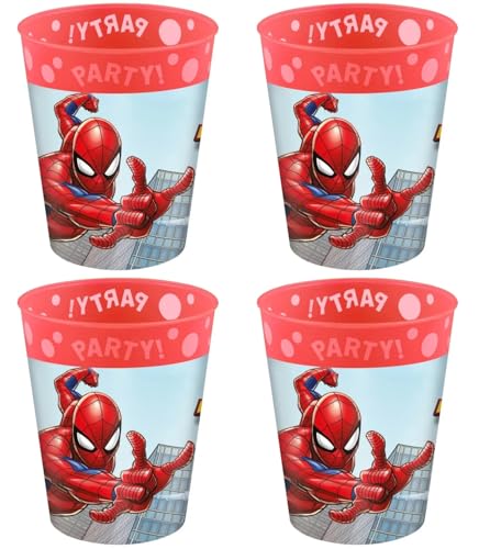 Palleon Spiderman Becher für Kinder - 4er Set Trinkbecher aus BPA-freiem Kunststoff - 250 ml Fassungsvermögen
