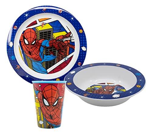 Spiderman Kinder-Geschirr Set mit Teller, Müslischale, Becher (wiederverwendbar)