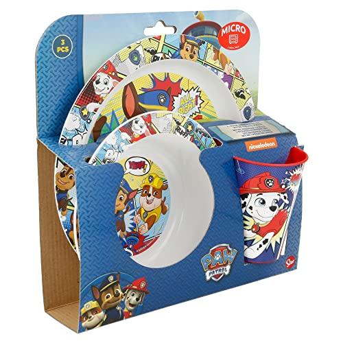 Stor Wiederverwendbares, mikrowellengeeignetes Kindergeschirr-Set, bestehend aus Glas, Teller und Schüssel | The Paw Patrol Comic Book
