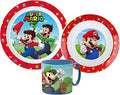 Kinder-Geschirr Set mit Teller, Müslischale und Tasse | Jungen und Mädchen Geschirrset (wiederverwendbar) Super Mario